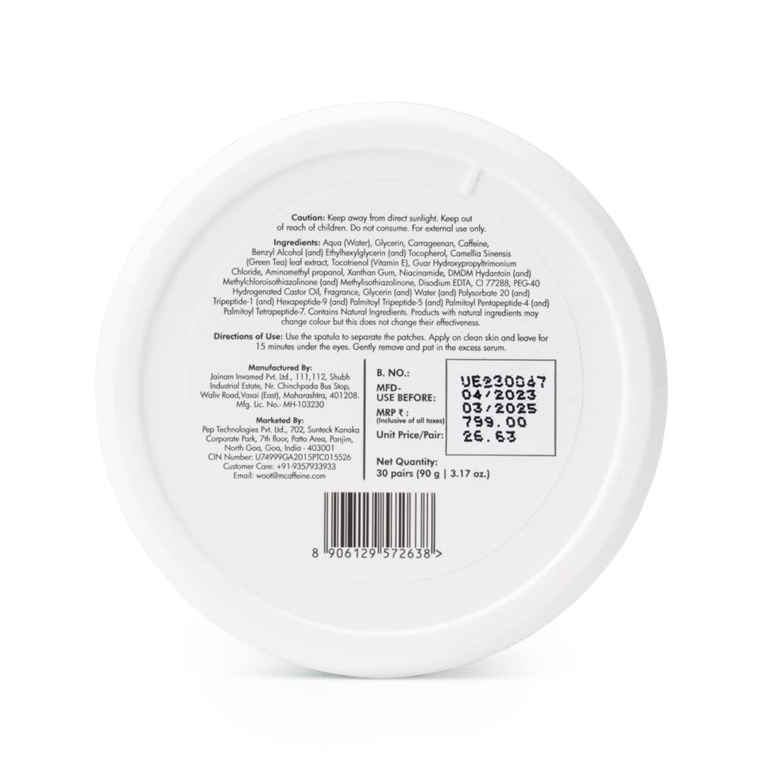 mCaffeine Green Tea Hydrogel Under Eye Patches for Dark Circle, Fine Lines & Wrinkles Reduction