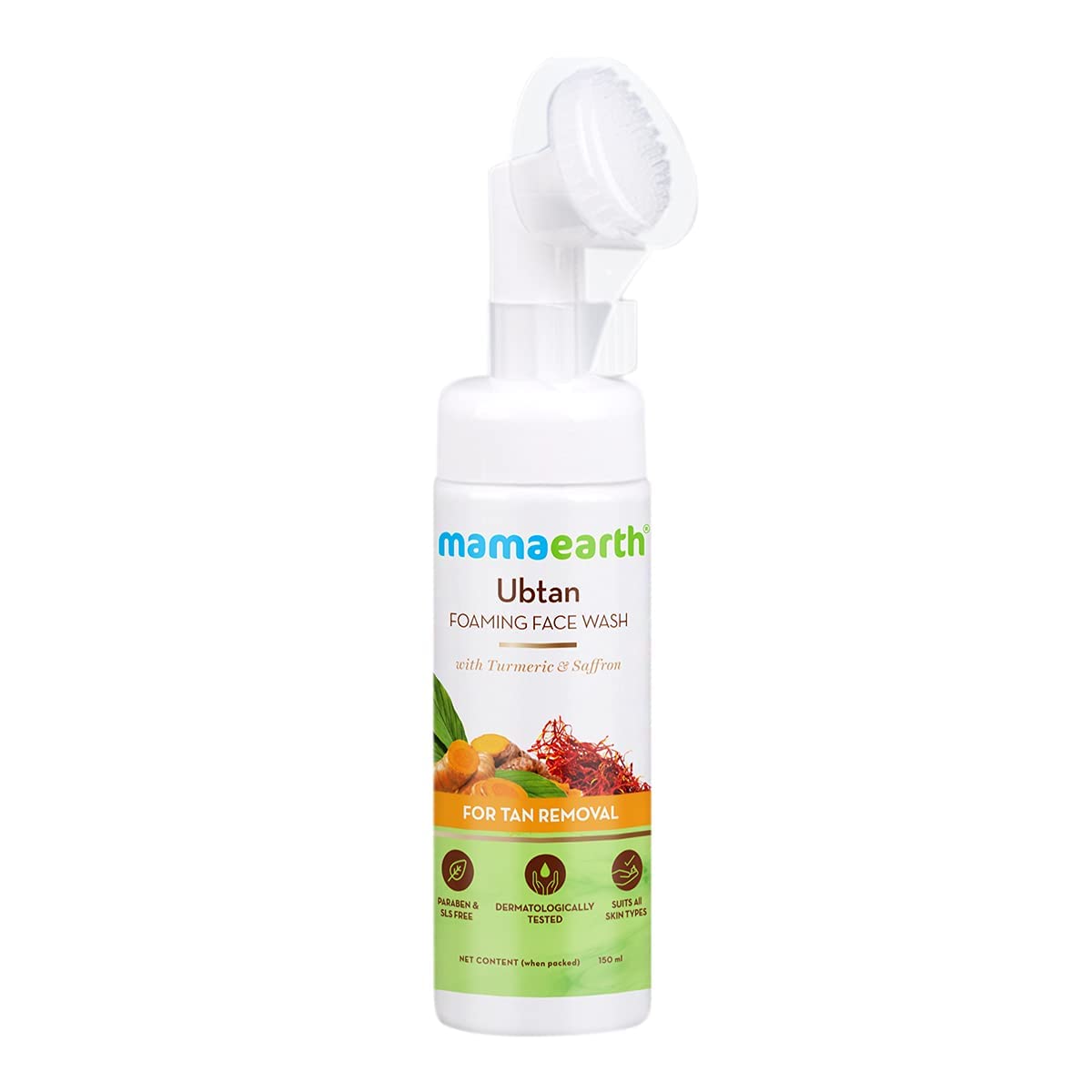 Mamaearth Ubtan Foaming Face Wash with Turmeric and Saffron for Tan Removal, 150ml