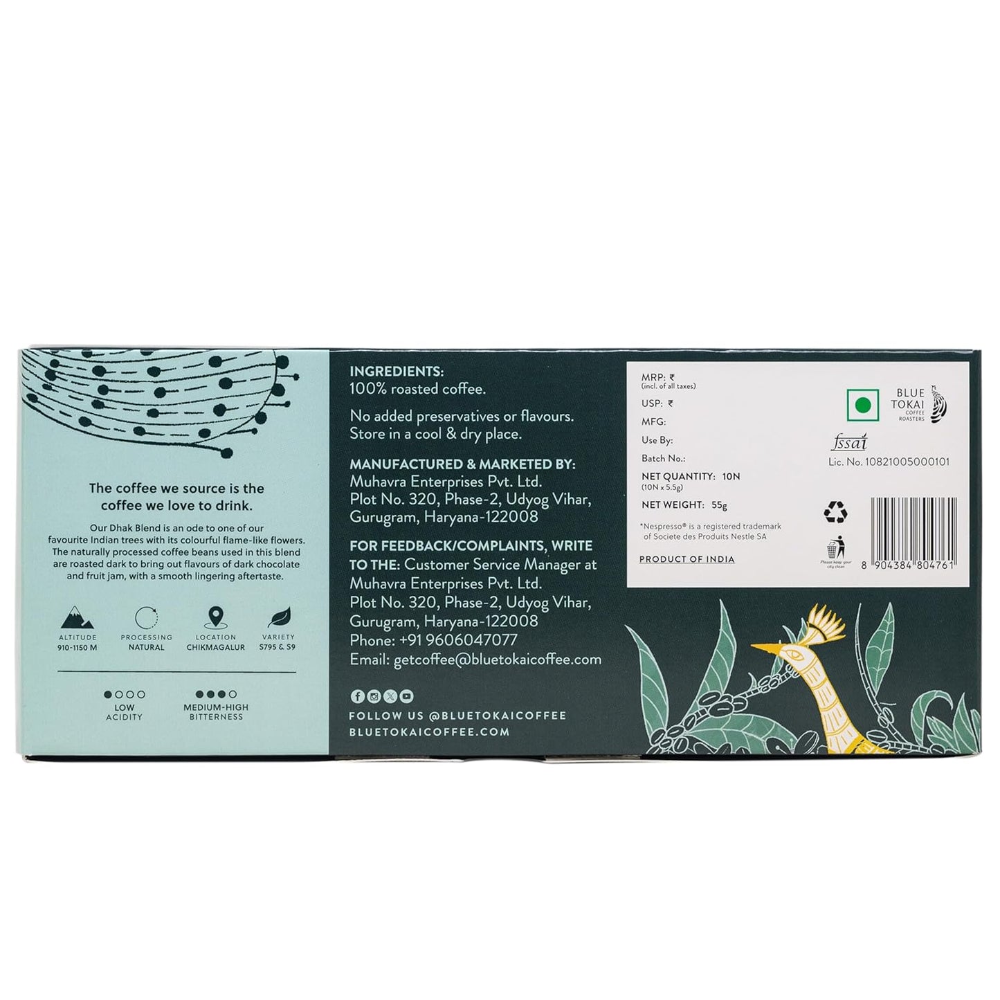 Blue Tokai Coffee Roasters Aluminium Capsules Dhak Blend - Dark Roast With 100% Speciality Arabica