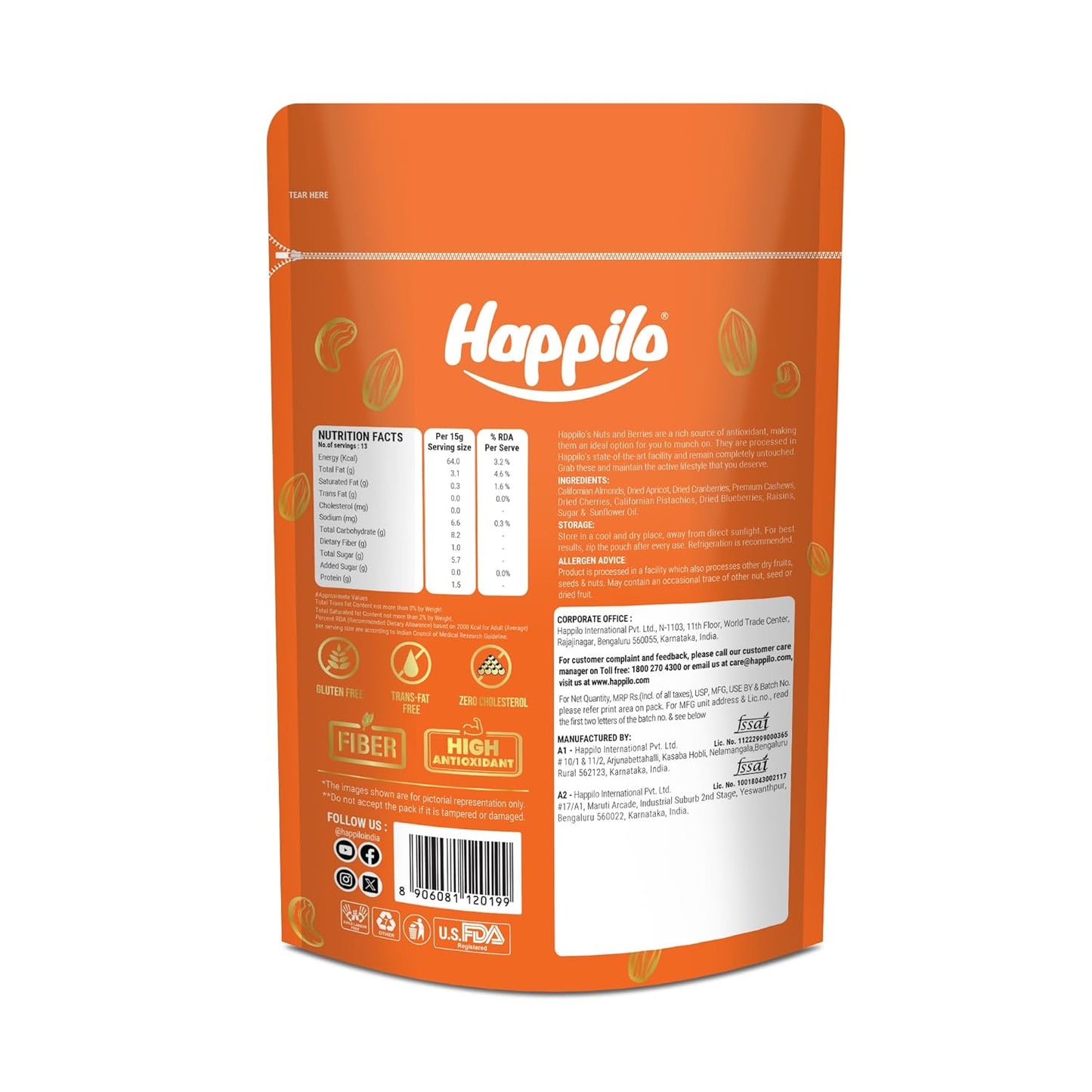 Happilo Premium International 200g Dried Nuts and Berries Mix