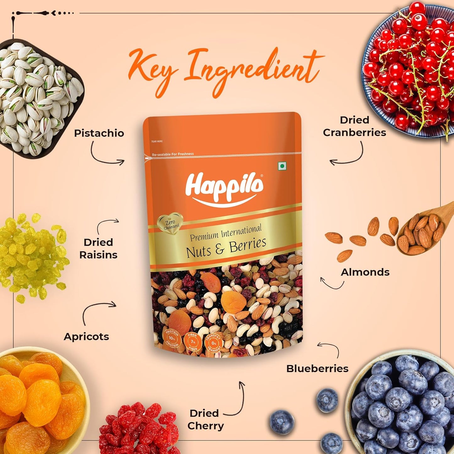 Happilo Premium International 200g Dried Nuts and Berries Mix