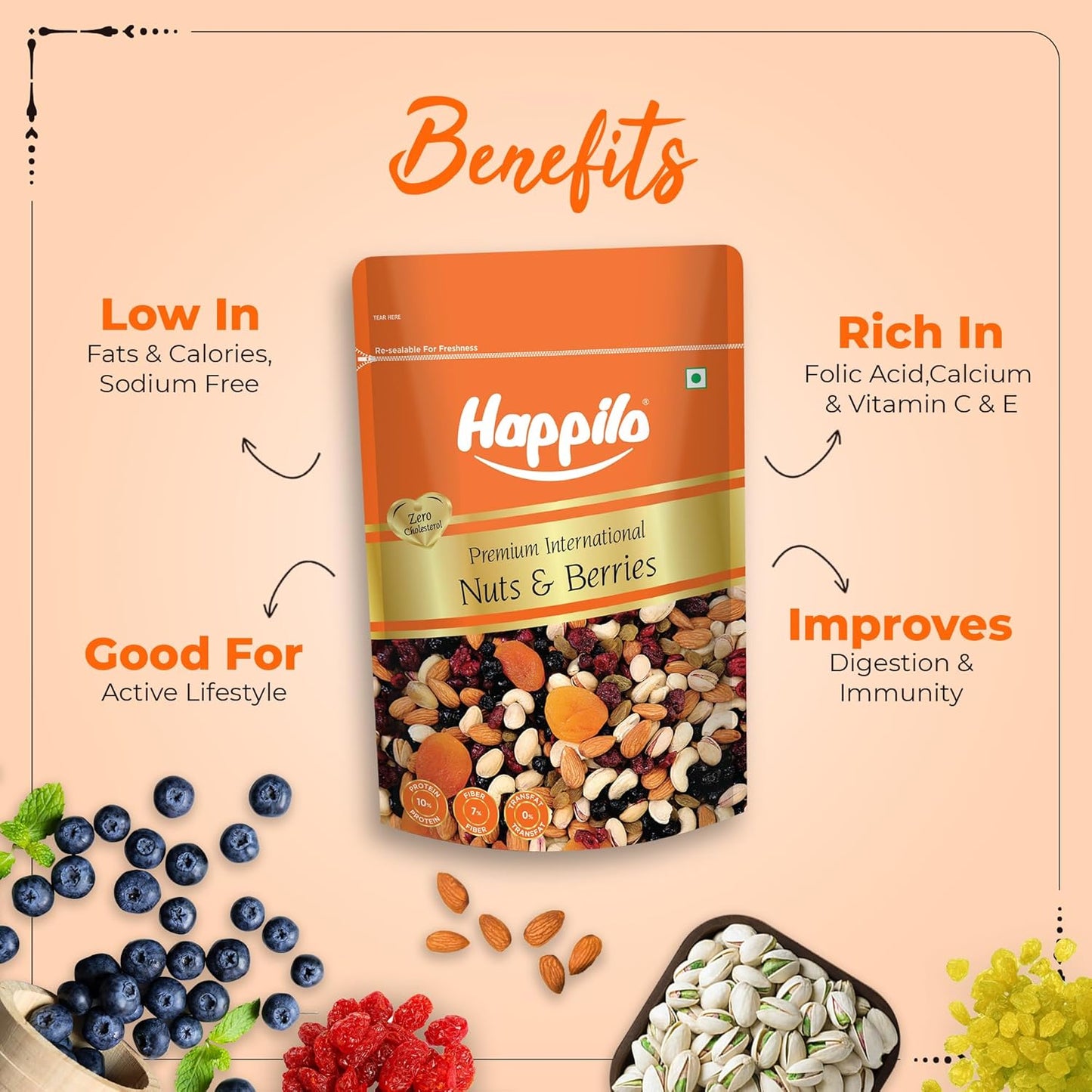 Happilo Premium International 200g Dried Nuts and Berries Mix