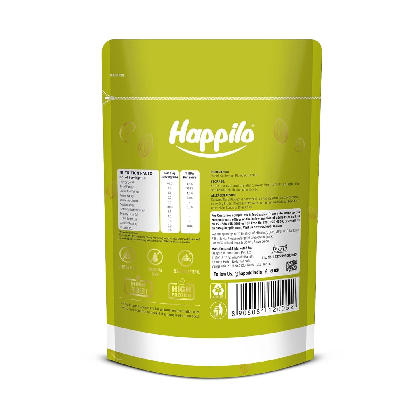 Happilo Premium California Roasted & Salted Pistachios 200 g