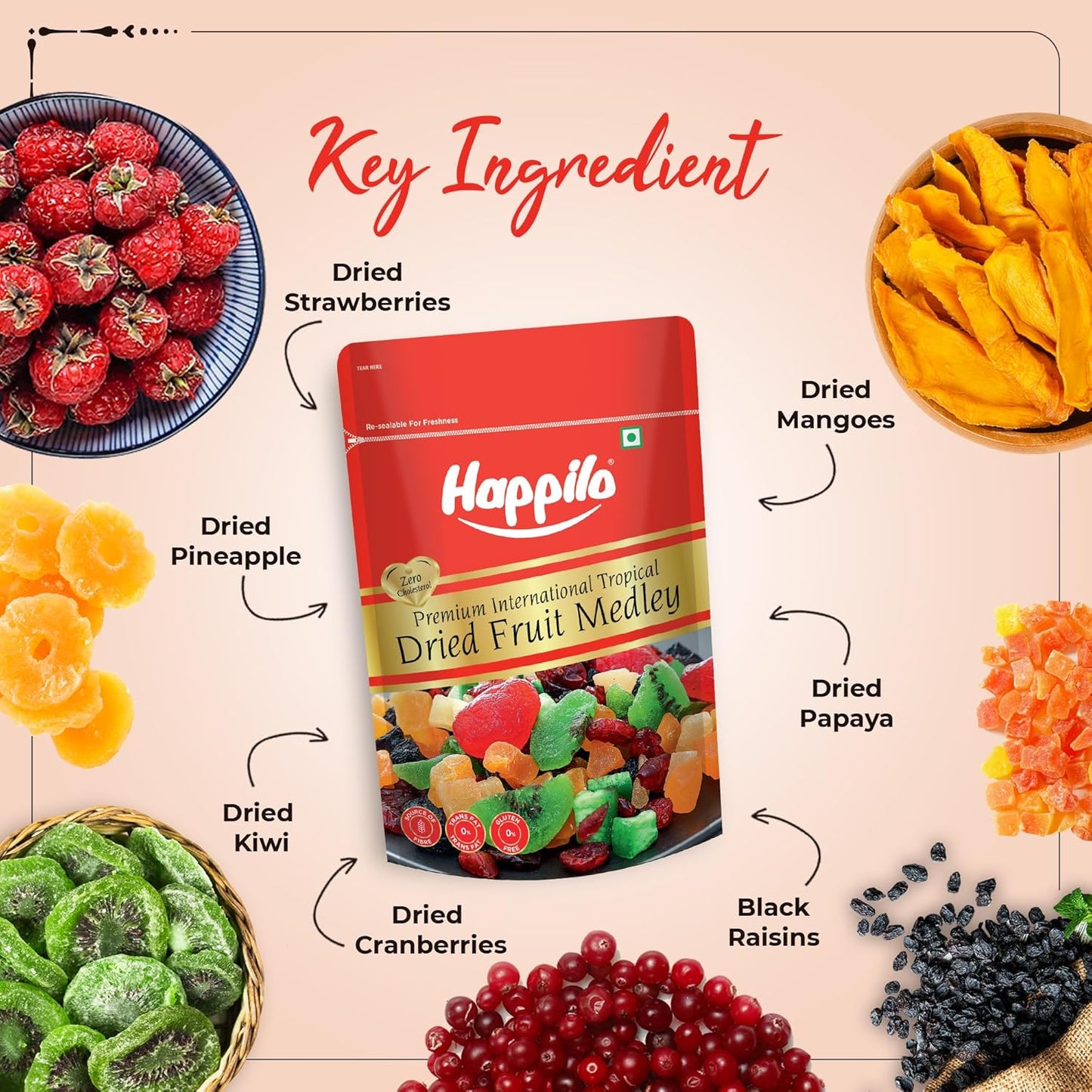 Happilo Premium International Dried Tropical Fruit Medley 200g
