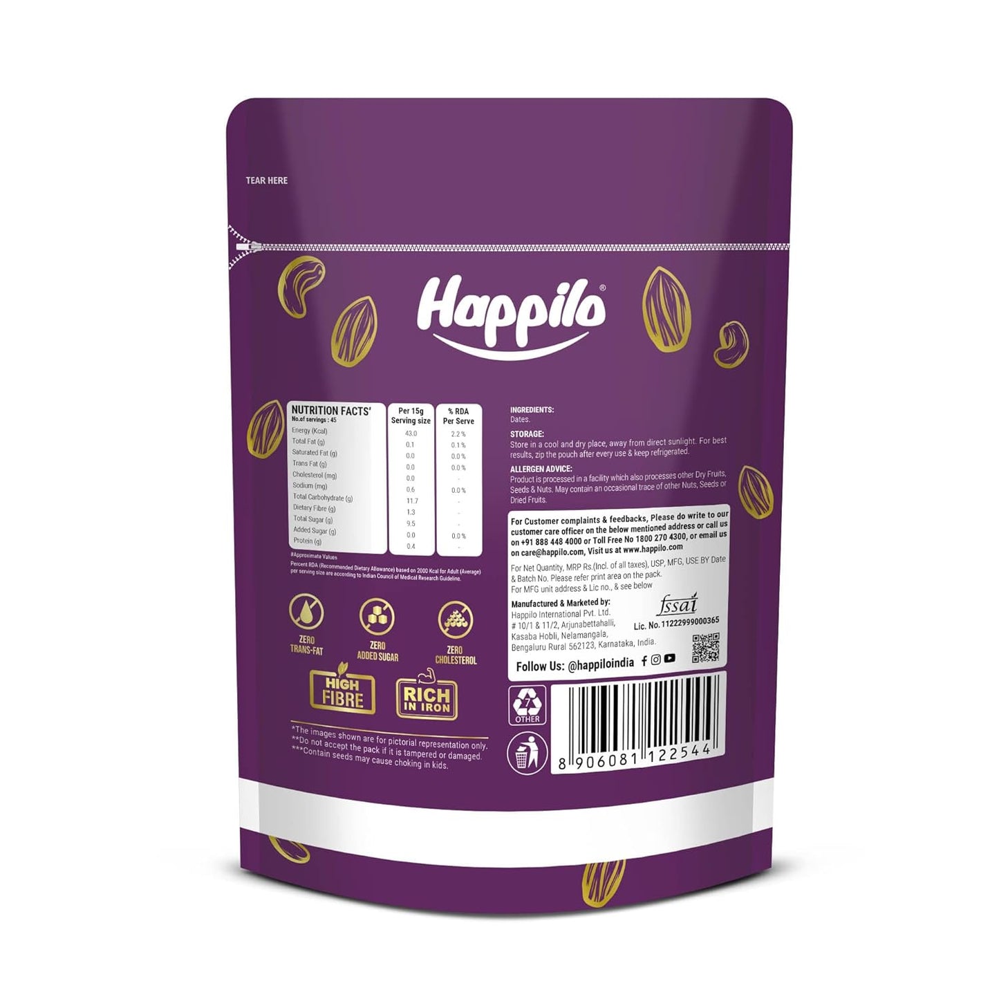 Happilo Premium International Omani Dates Value Pack Pouch, 680g