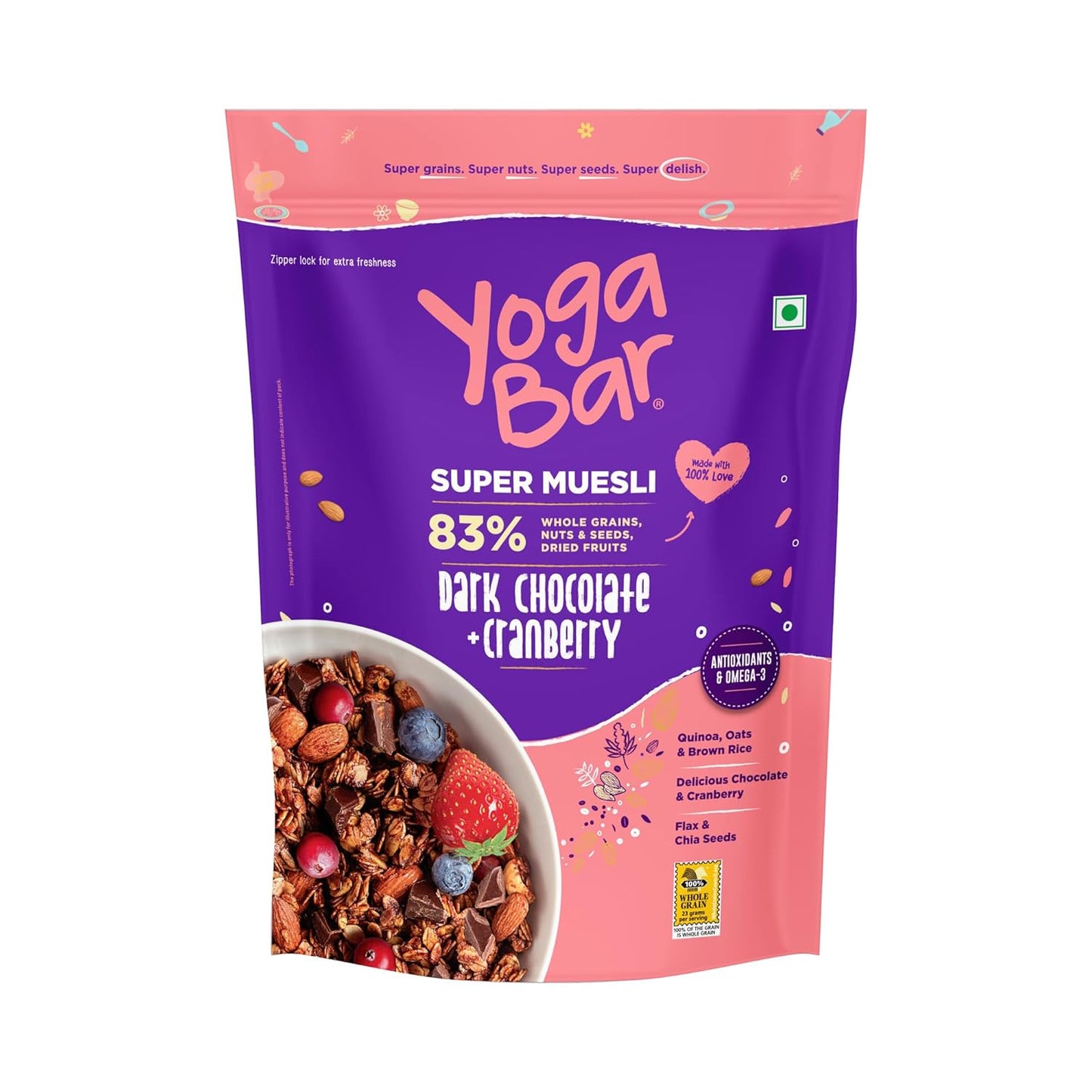 Yogabar Wholegrain Breakfast Muesli - Dark Chocolate and Cranberry, 700g