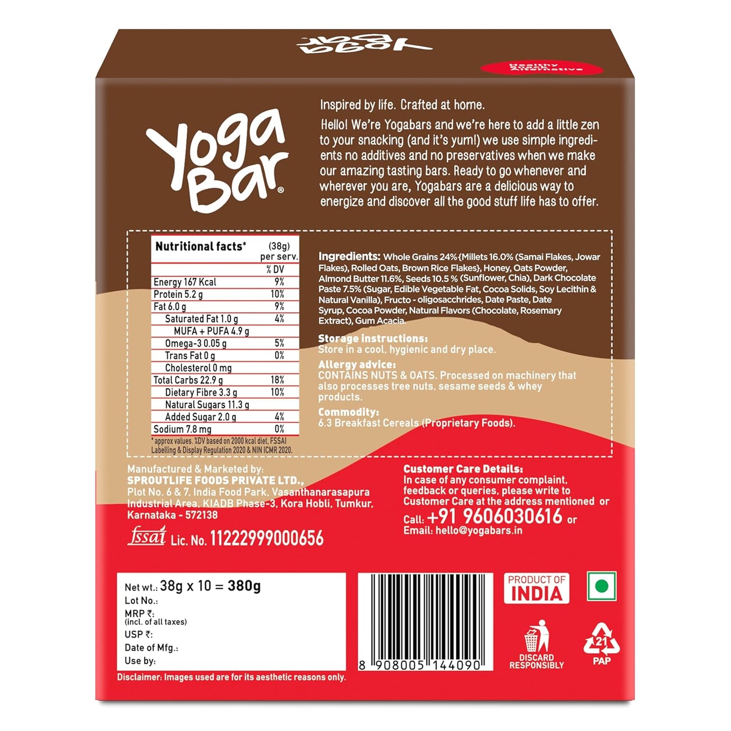 Yogabar Energy Bars Chocolate Chunk