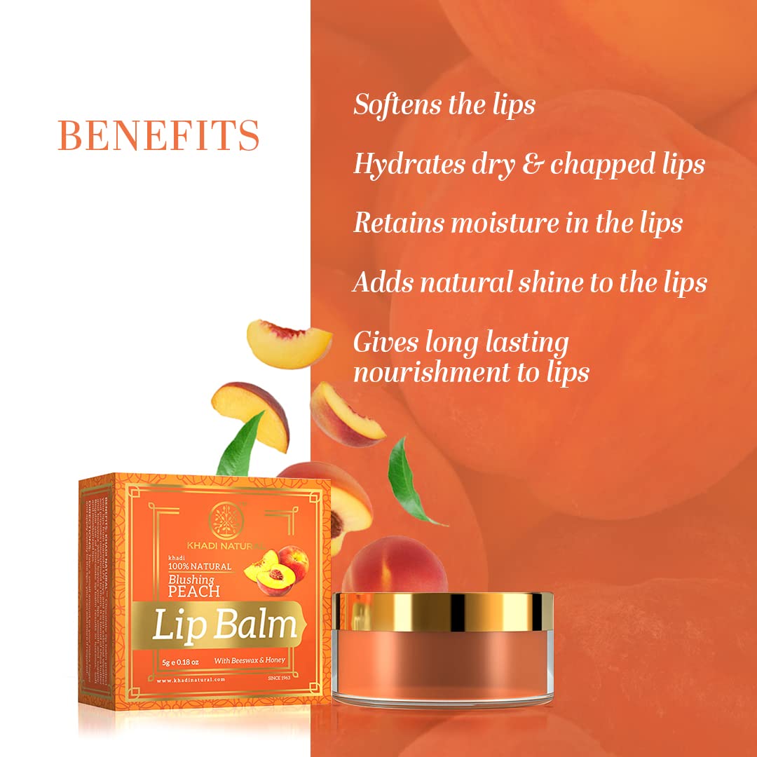 Khadi Natural Peach Lip Balm with Beeswax and Shea Butter