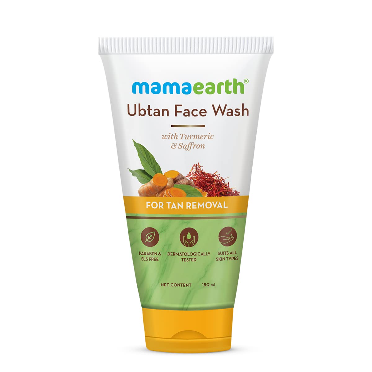 Mamaearth Ubtan Natural Face Wash For all Skin Type with Turmeric & Saffron for Tan Removal, 150 ml