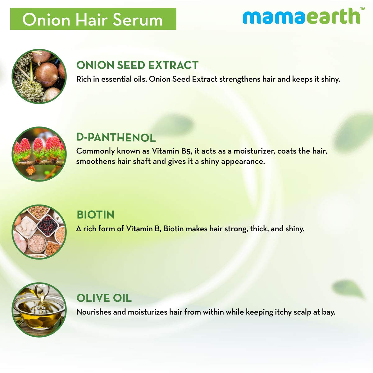 Mamaearth Onion Hair Serum For Silky & Smooth Hair, Tames Frizzy Hair, with Onion & Biotin for Strong, Tangle Free & Frizz-Free Hair, 100 ml