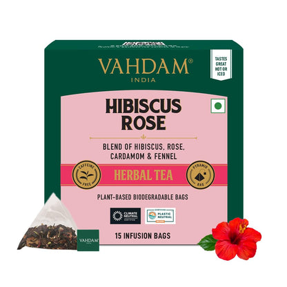 VAHDAM, Hibiscus Flowers Herbal Tea Bags (15 Pyramid Tea Bags)