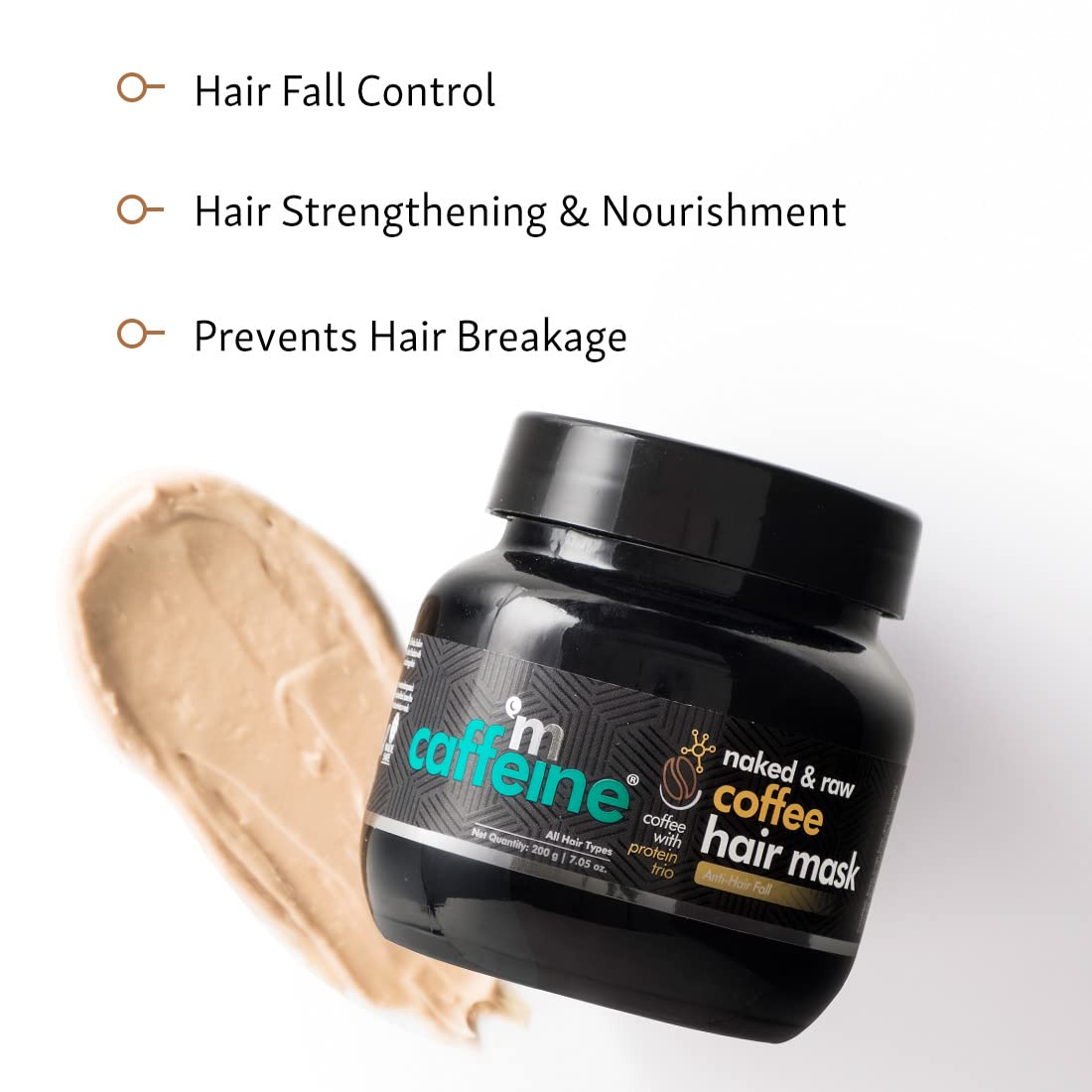 mcaffeine Anti Hair Fall Hair Mask For Dry & Frizzy Hair, For Curly Hair & Straight Hair, With Coffee, Proteins & Pro Vitamin B5, Sls & Paraben Free - 200 Gram