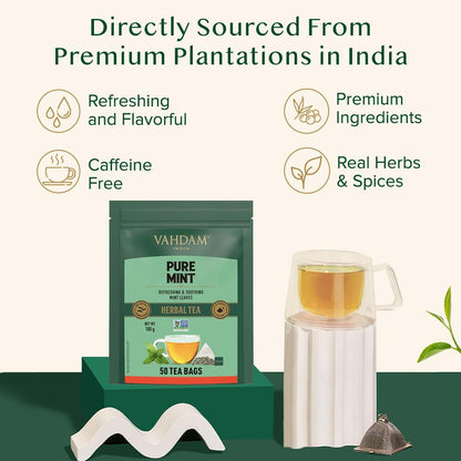 VAHDAM, Pure Mint Herbal Tea Bags (50 bags)