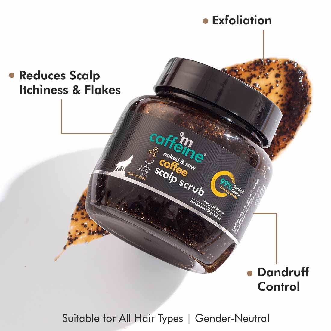 mCaffeine Anti Dandruff Coffee Scalp Scrub - 99% Dandruff Control Treatment for Men & Women, 250gm