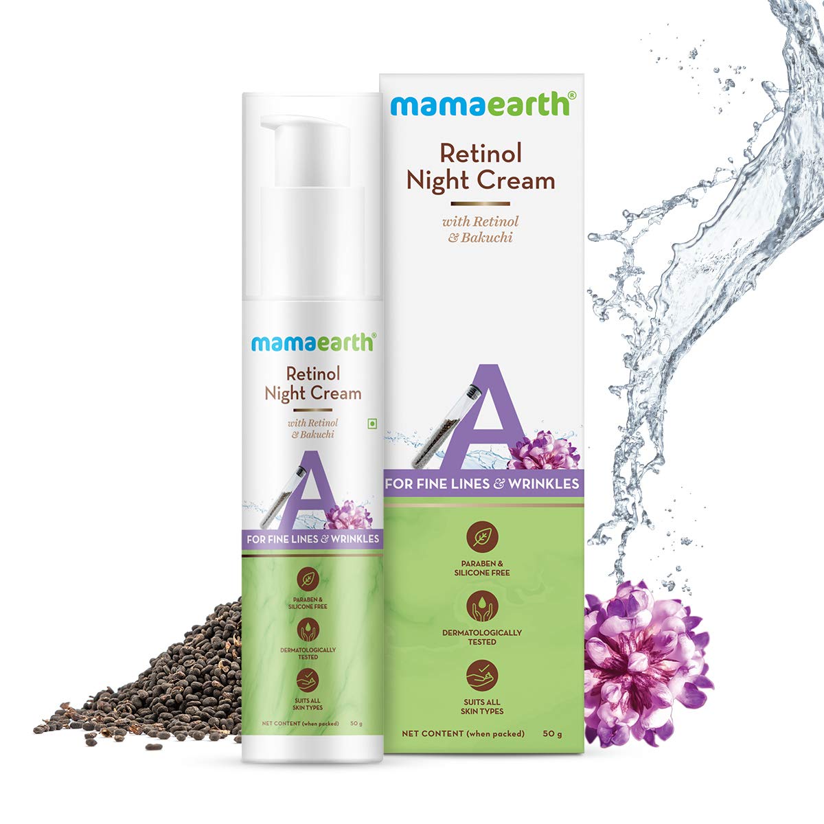 Mamaearth Retinol Night Cream For Women with Retinol & Bakuchi for Anti Aging, Fine Lines and Wrinkles, 50 g