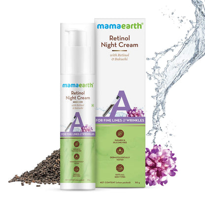 Mamaearth Retinol Night Cream For Women with Retinol & Bakuchi for Anti Aging, Fine Lines and Wrinkles, 50 g