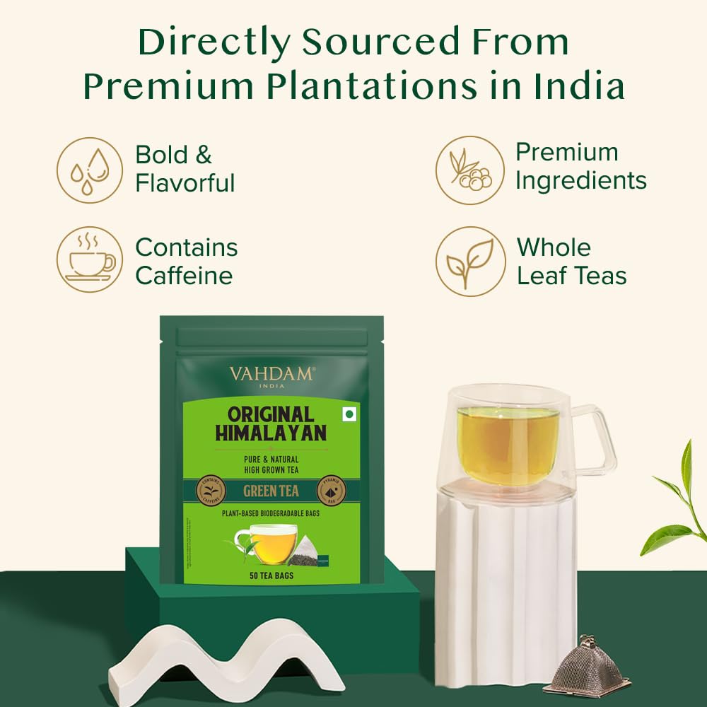 VAHDAM, Organic Himalayan Green Tea Bags (50 Green Tea Bags)