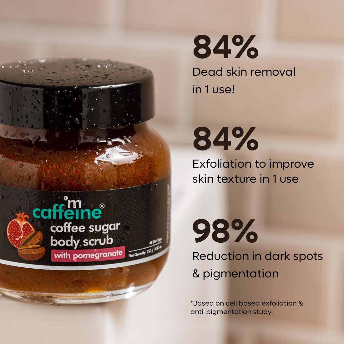 mCaffeine Coffee Sugar Body Scrub with Pomegranate for Gentle Exfoliation & Smoothening, 250g