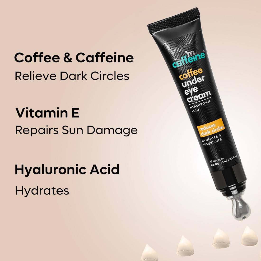 mCaffeine Coffee Under Eye Cream Gel for Dark Circles, Puffiness & Fine Lines , 15 gm