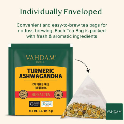 VAHDAM, Turmeric Ashwagandha Herbal Tea Bags (15 bags)