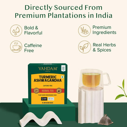 VAHDAM, Turmeric Ashwagandha Herbal Tea Bags (15 bags)