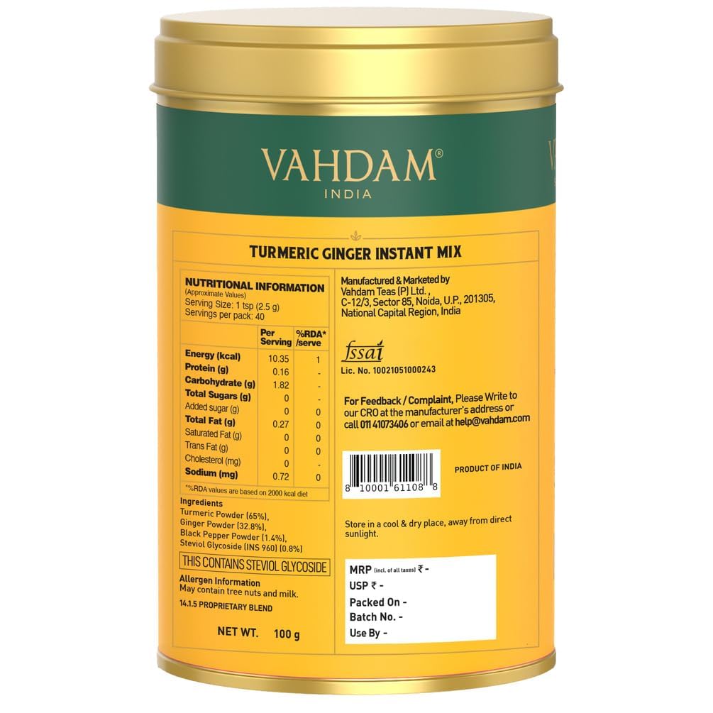 VAHDAM, Turmeric Ginger Instant Mix (40+ Cups)