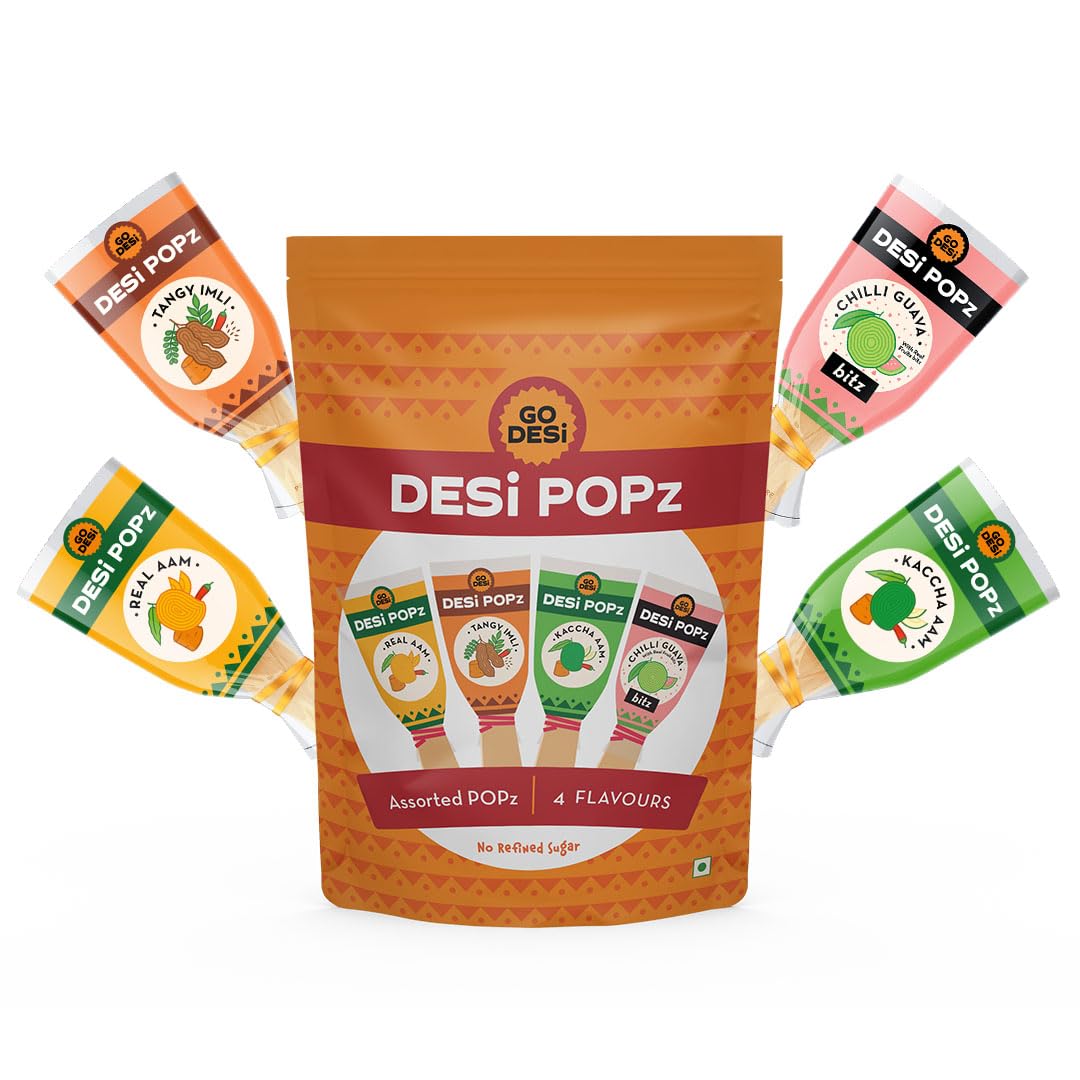 GO DESi POPz Trial Pack, Tangy Imli, Kaccha Aam, Real Aam, Chilli Guava, 20 pieces, 160g, Pack of 2