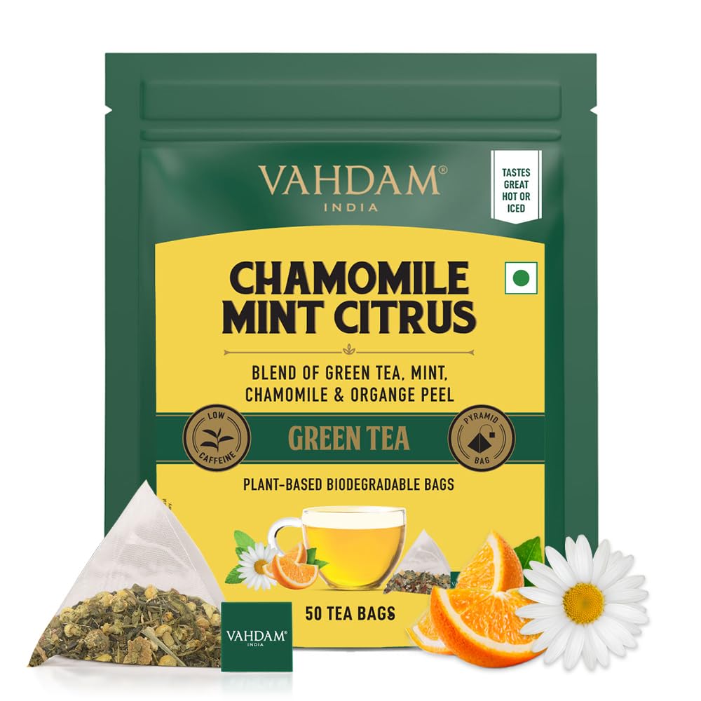 VAHDAM, Chamomile Mint Citrus Green Tea Bags (50 bags)