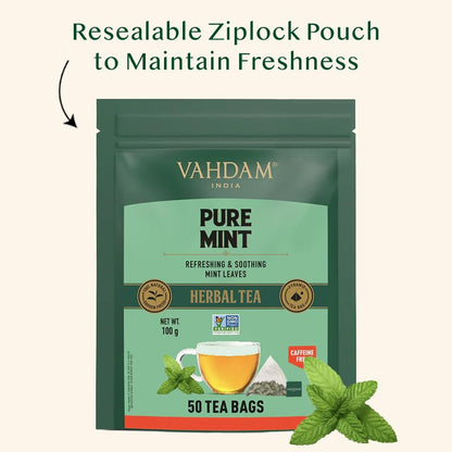 VAHDAM, Pure Mint Herbal Tea Bags (50 bags)