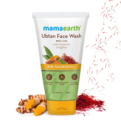 Mamaearth Ubtan Natural Face Wash For all Skin Type with Turmeric & Saffron for Tan Removal, 150 ml