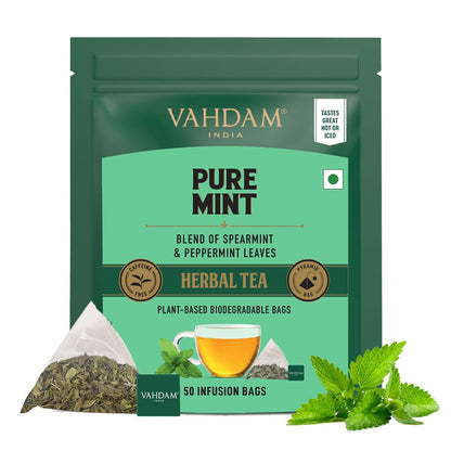 VAHDAM, Pure Mint Herbal Tea Bags (50 bags)