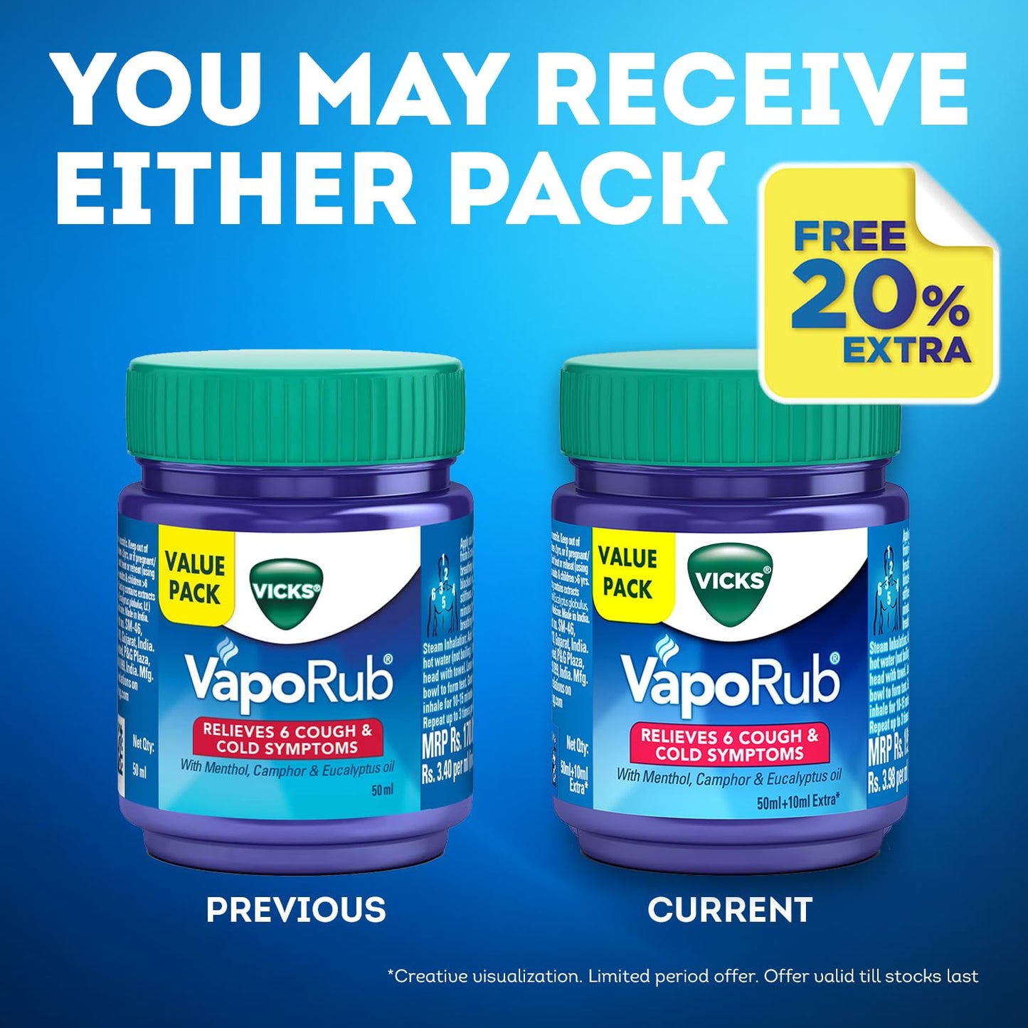 Vicks Vaporub 50ml+10ml Extra, 60 ml