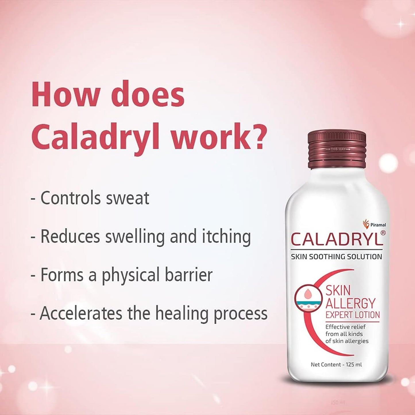 Caladryl Skin Allergy Expert Lotion for relief from skin rashes, sunburn, prickly heat, insect bites (125 ml)