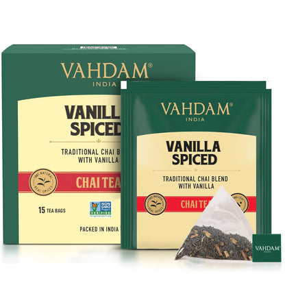 VAHDAM, Vanilla Spiced Masala Tea Bags - 15 Long Leaf Pyramid TBs