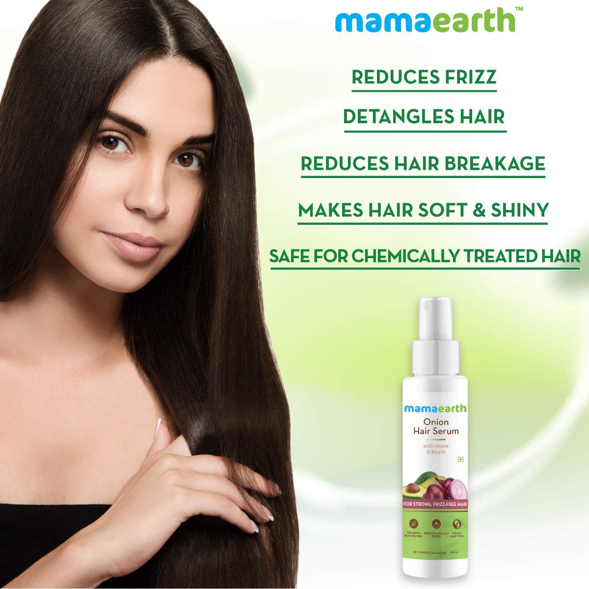 Mamaearth Onion Hair Serum For Silky & Smooth Hair, Tames Frizzy Hair, with Onion & Biotin for Strong, Tangle Free & Frizz-Free Hair, 100 ml