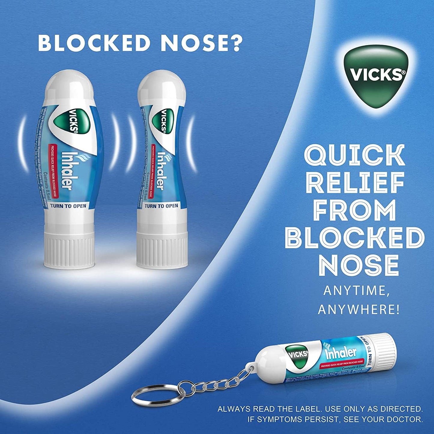 Vicks Inhaler - Soothing Vapors to Breathe Easy, Menthol Scent, Pack of 2