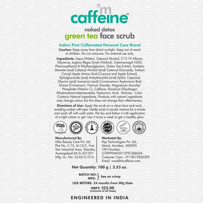 mCaffeine Green Tea Face Scrub with Vitamin C & Walnut for Women & Men, 100gm