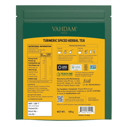 VAHDAM, Turmeric Spice Herbal Tea Bags (50 bags)