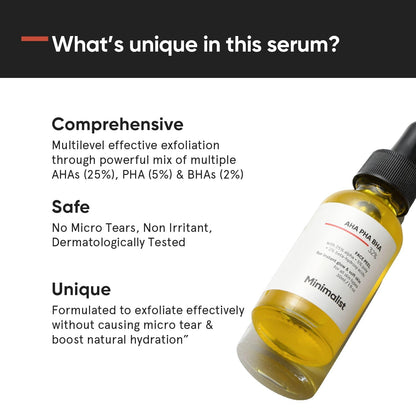 Minimalist 25% AHA + 2% BHA + 5% PHA Peeling Solution for Glowing Skin