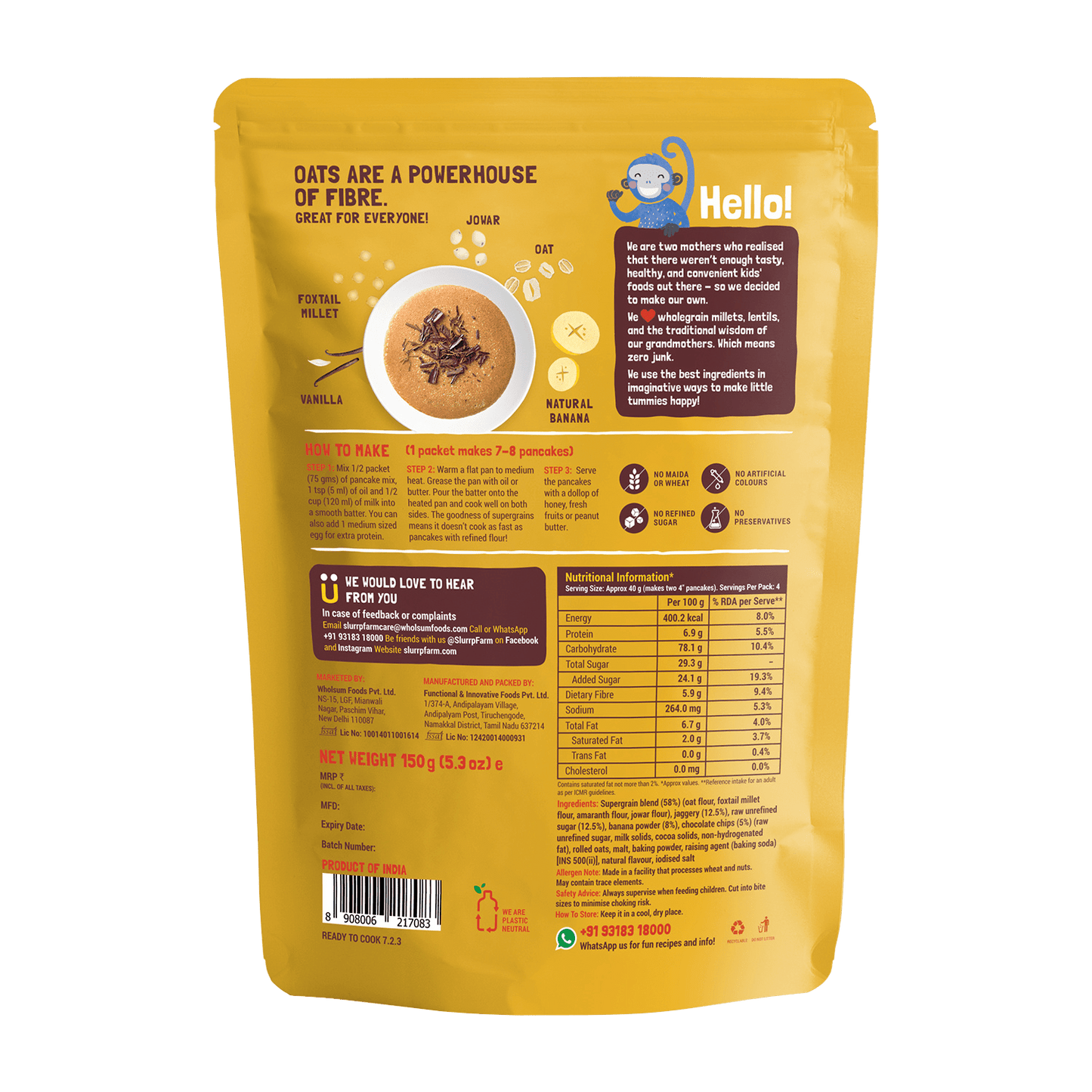 Millet Pancake Mix - Banana Choco-chip & Supergrains 150gm